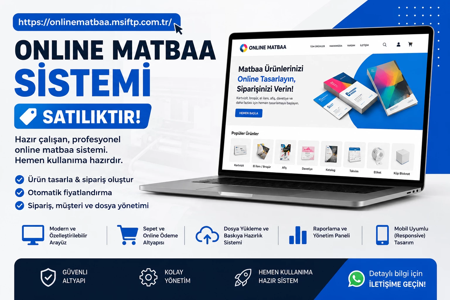 Satılık Profesyonel Online Matbaa Sistemi – Hazır Kurulu, Yönetim Panelli, E-Ticaret Altyapılı